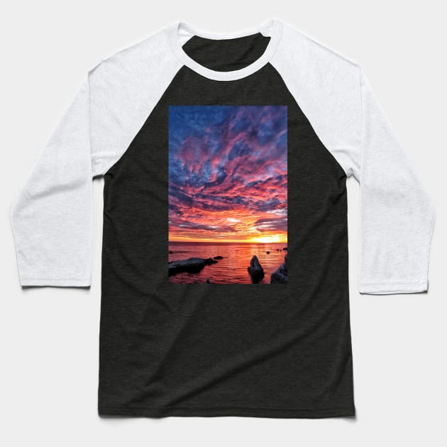 Rocky shore sunset Baseball T-Shirt by Photography_fan